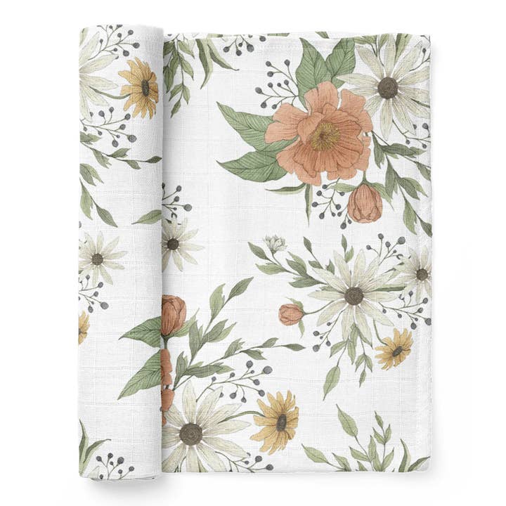 Spring Blossom White Swaddle for wholesale by Mini Wander, LLC
