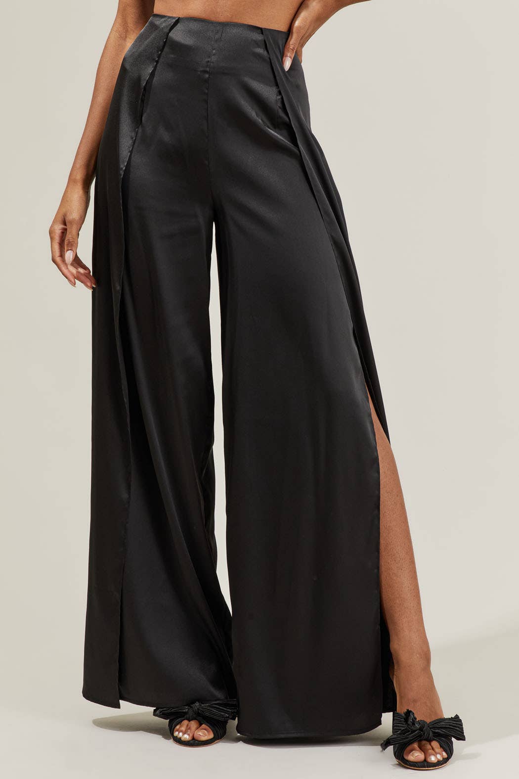 Black Belinda Satin Wrap Pants for wholesale on Faire0