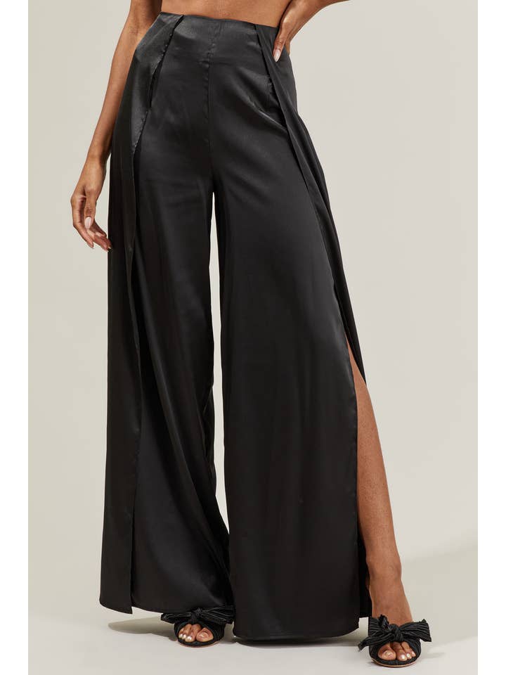 Black Belinda Satin Wrap Pants for wholesale on Faire