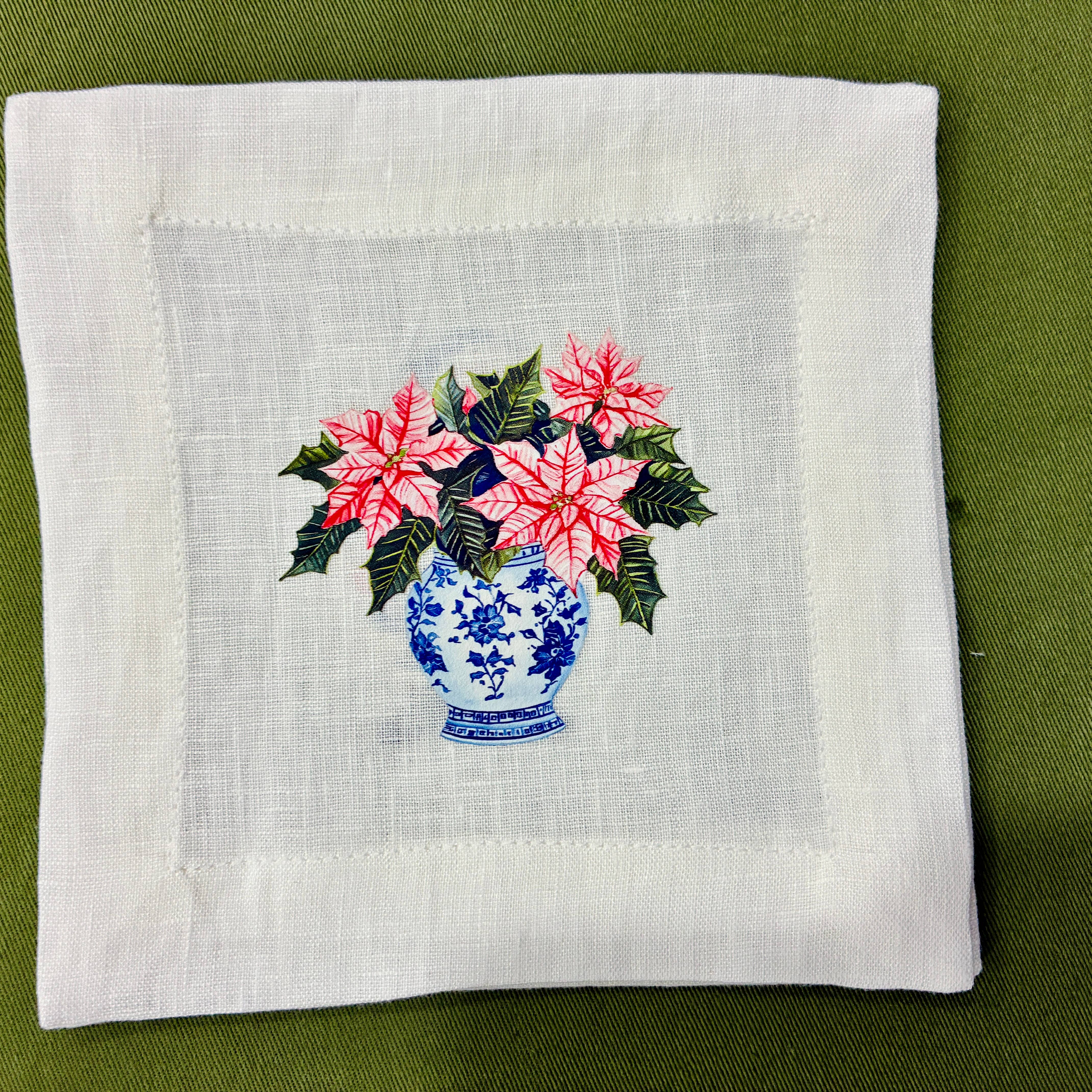 Belle Linen - Wholesale Dinner & Cloth Napkin - Christmas Characters White Linen Cocktail Napkins1