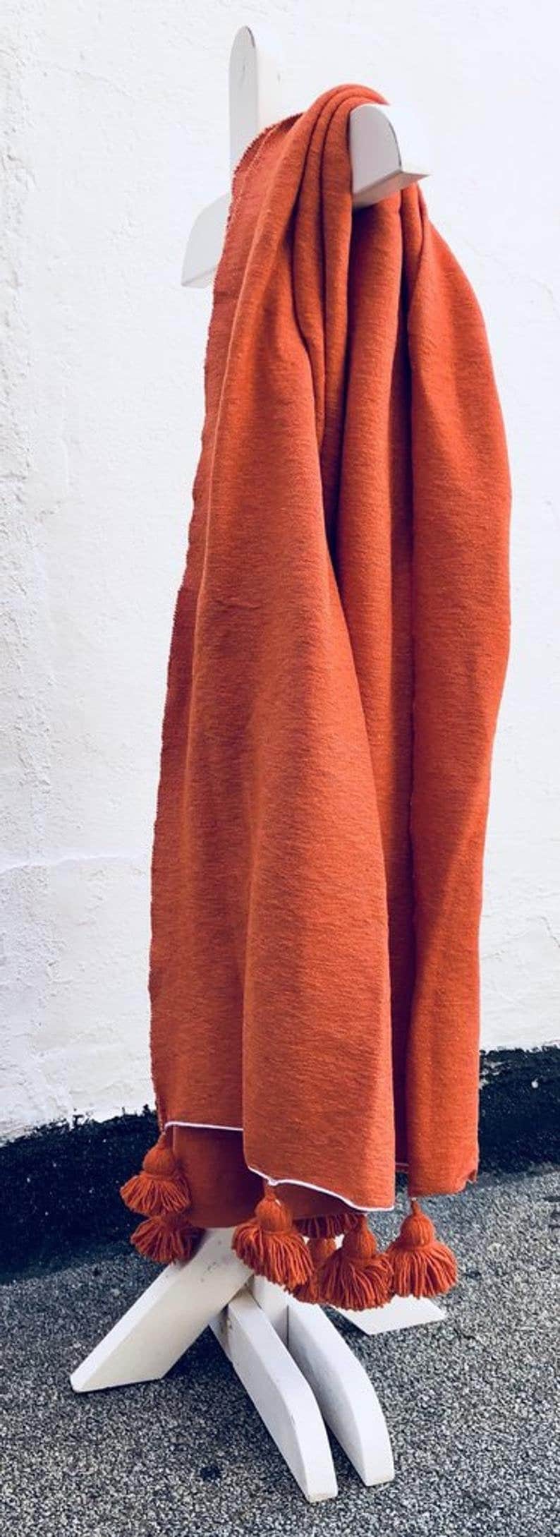 HandmadeBestSeller - Wholesale Throw blanket - Rust Orange Moroccan Pom Pom Blanket - Handmade Cotton1