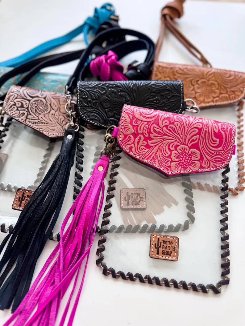 Boho Ranch Shop - Wholesale Crossbody Bag - Women's - Phone Clear Crossbody Western Tooled Leather Mobile Purse