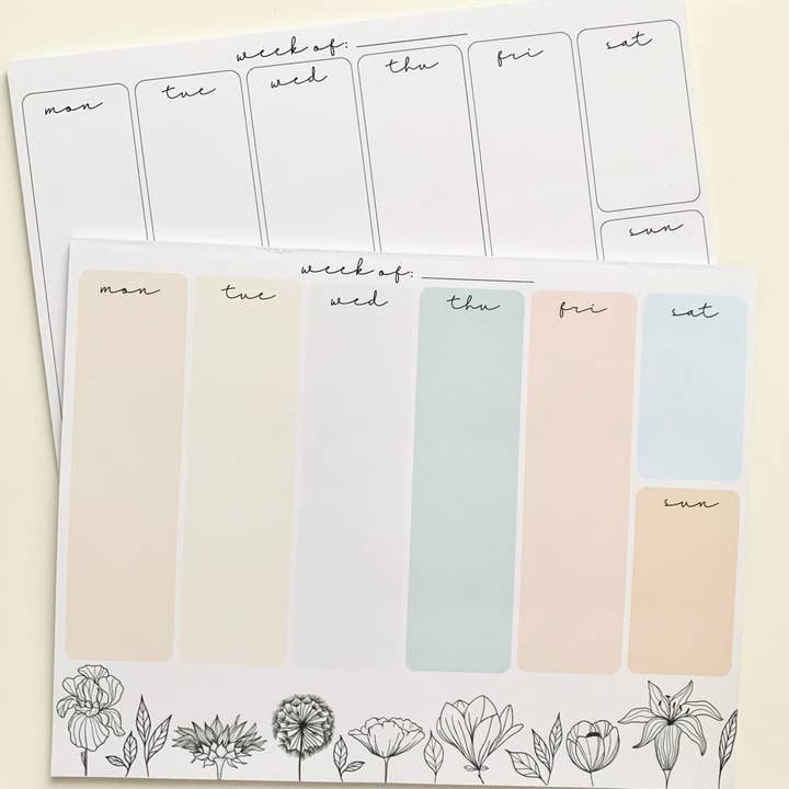 Wild Blooms Weekly List/Planner 8.5"x11" Notepads for wholesale by AMW the studio