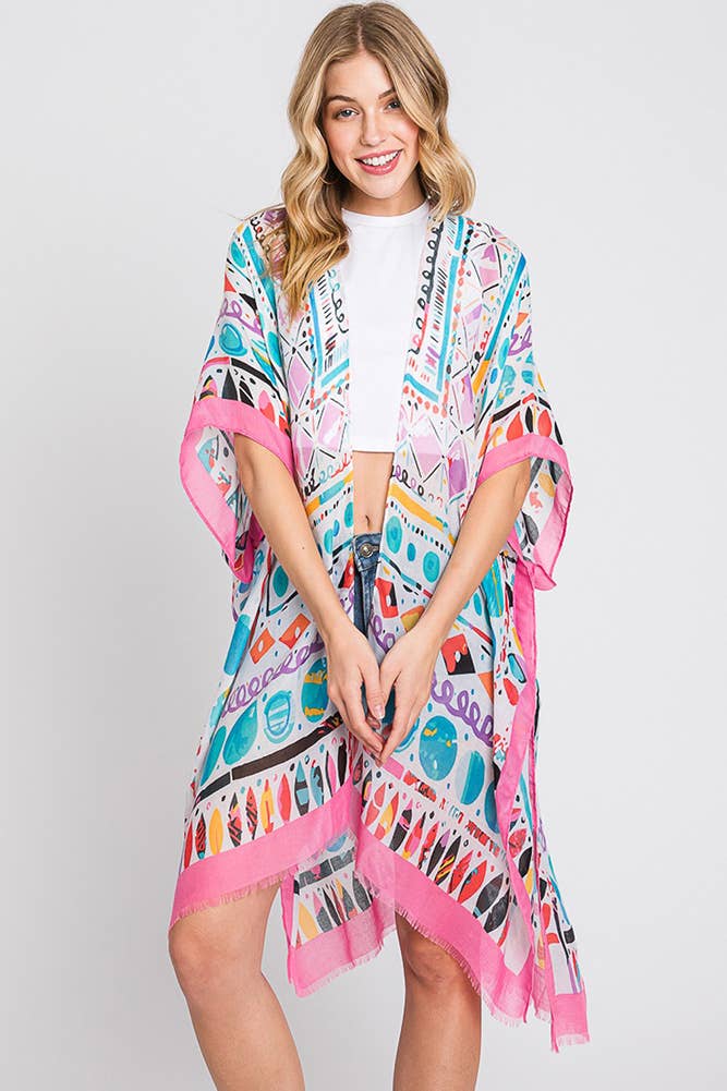 Hana - Wholesale Kimono - Women's - Watercolor Boho Geometric Print Summer Kimono12