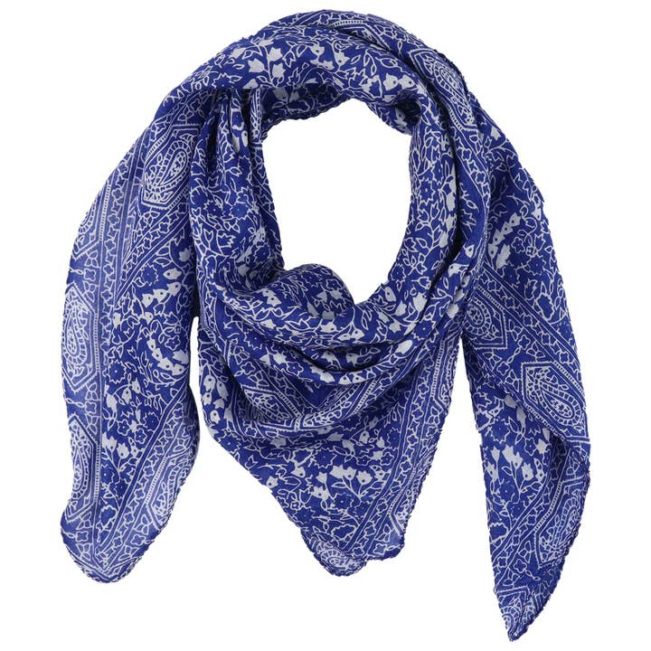 Bomullssjal Indiskt mönster 1 mörkblå vit 90x90 cm sjal för wholesale av Tribal Trade GmbH