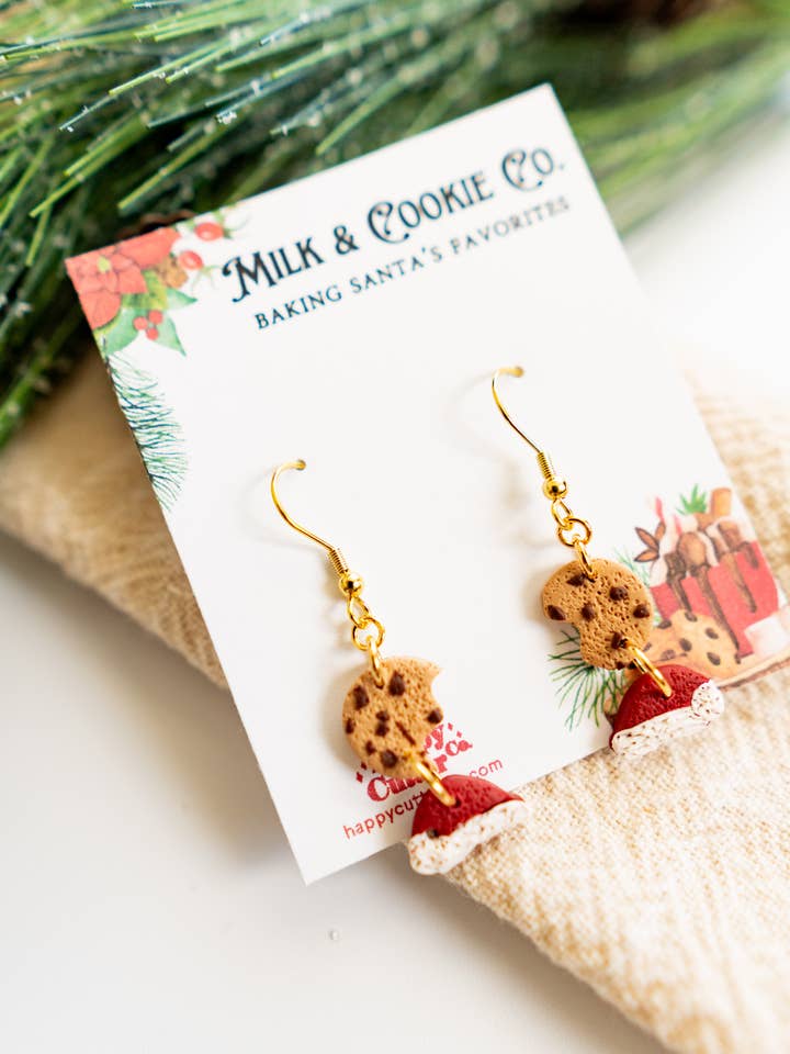 Funny Christmas Earrings | Santa's Cookies Clay Earrings for wholesale by Happy Cutter Co