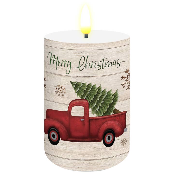 Merry Christmas Pickup Truck Flameless Candle for wholesale by Briarwood Lane