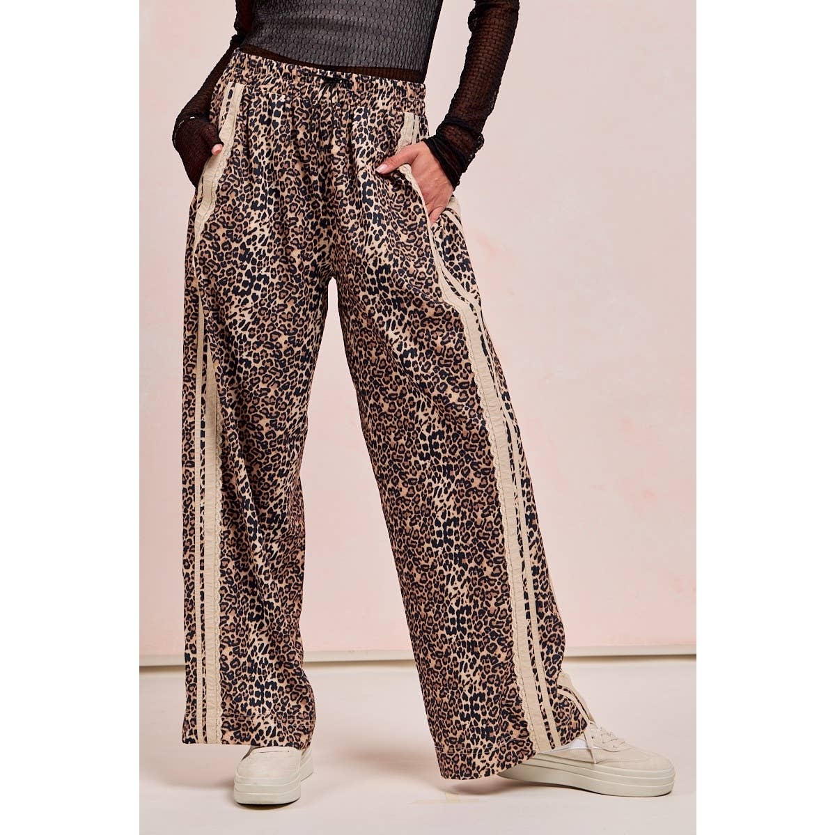 IVE - Wholesale Pants - Women's - Leopard Printed Track Pants Side Contrast Lace1