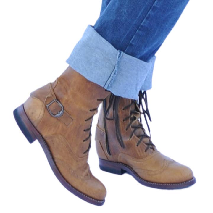 Atitlan Leather - Wholesale Combat/Military Boots - Women's - Light Brown Victorian Ankle Boots