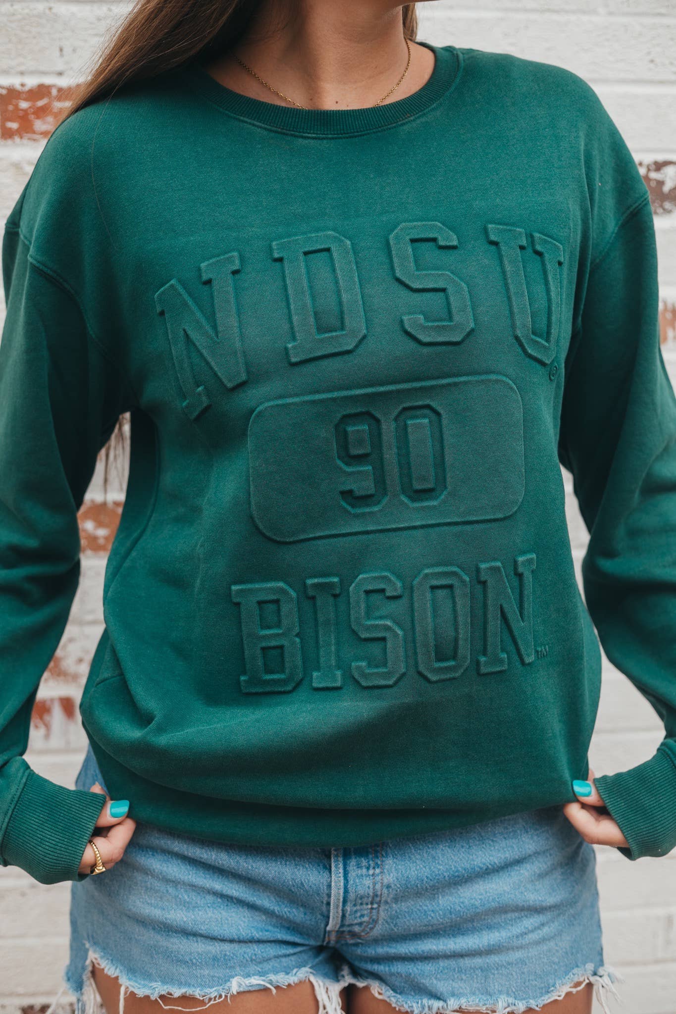 Gameday Social Apparel Co.® - Wholesale Graphic Sweatshirt - Women's - North Dakota State Vintage 81 Embossed Comfort Crew1