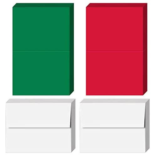 Holiday Christmas Greeting Cards - 25 Red & 25 Green Blank Cards with 50 White Envelopes for wholesale by Fine Cardstock