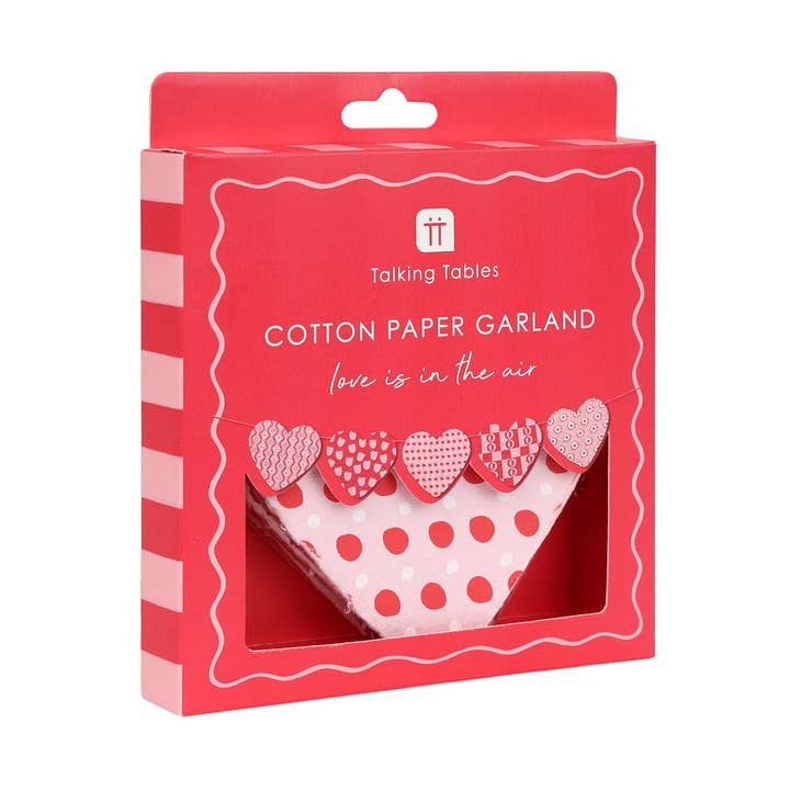Recycled Cotton Paper Heart Garland - 2m | Heart Decor | for wholesale by Talking Tables EU