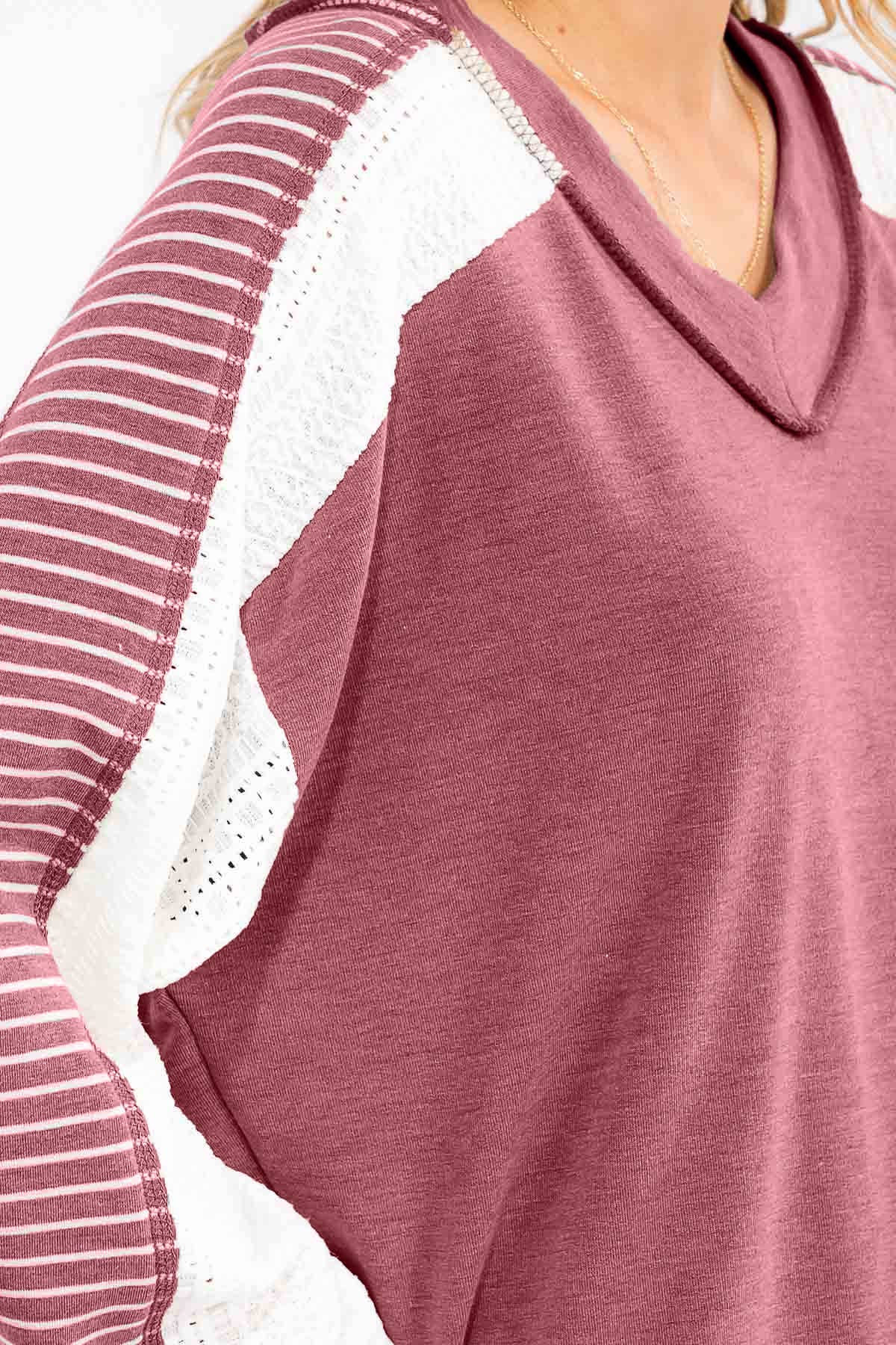 7th Ray – wholesale Stickad topp - Dam – [PLUS SIZE] Färgblock Virkad Spets Pullover Topp T5990XL-12