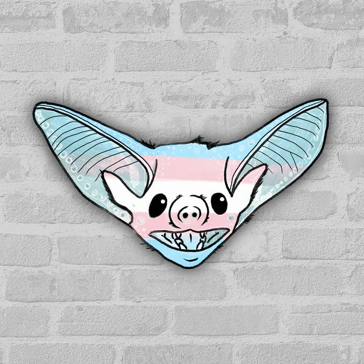 Adesivo pipistrello bandiera trans per la vendita all'ingrosso da parte di the weird emporium