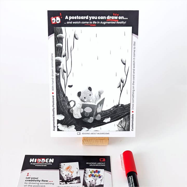 Customizable postcard - Drawing + AR - Mouse for wholesale by Red + Blue Stories