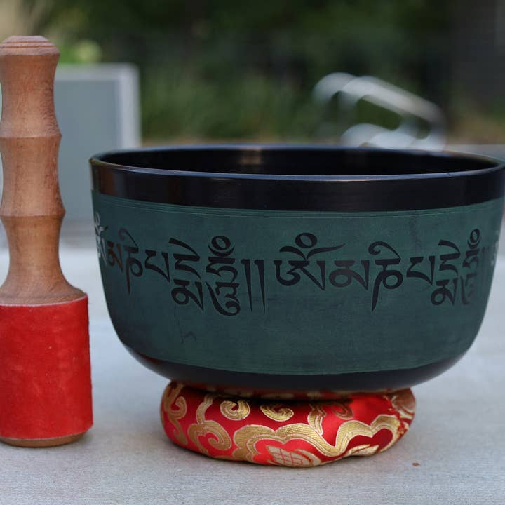 Lungta Imports – Material de meditação por atacado – Conjunto Completo Taça de Canto Tibetano Om Mani Mantra Wi6
