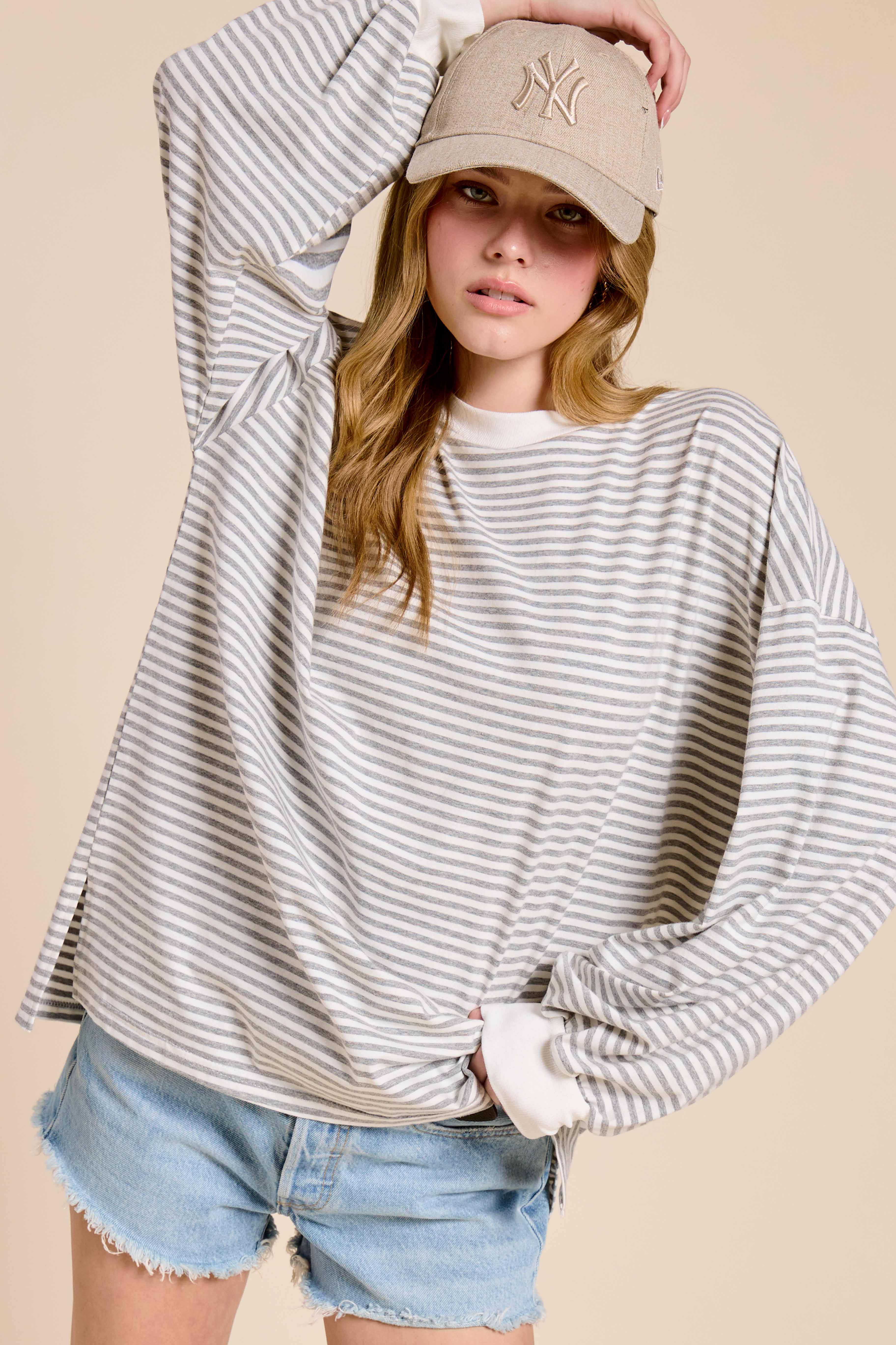 La Miel - Vente Haut en maille – femme - Pull oversize à manches longues rayé44