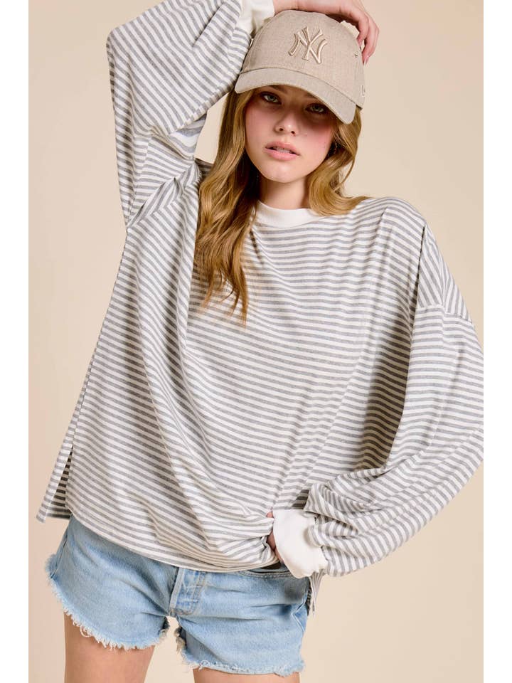 La Miel - Vente Haut en maille – femme - Pull oversize à manches longues rayé44