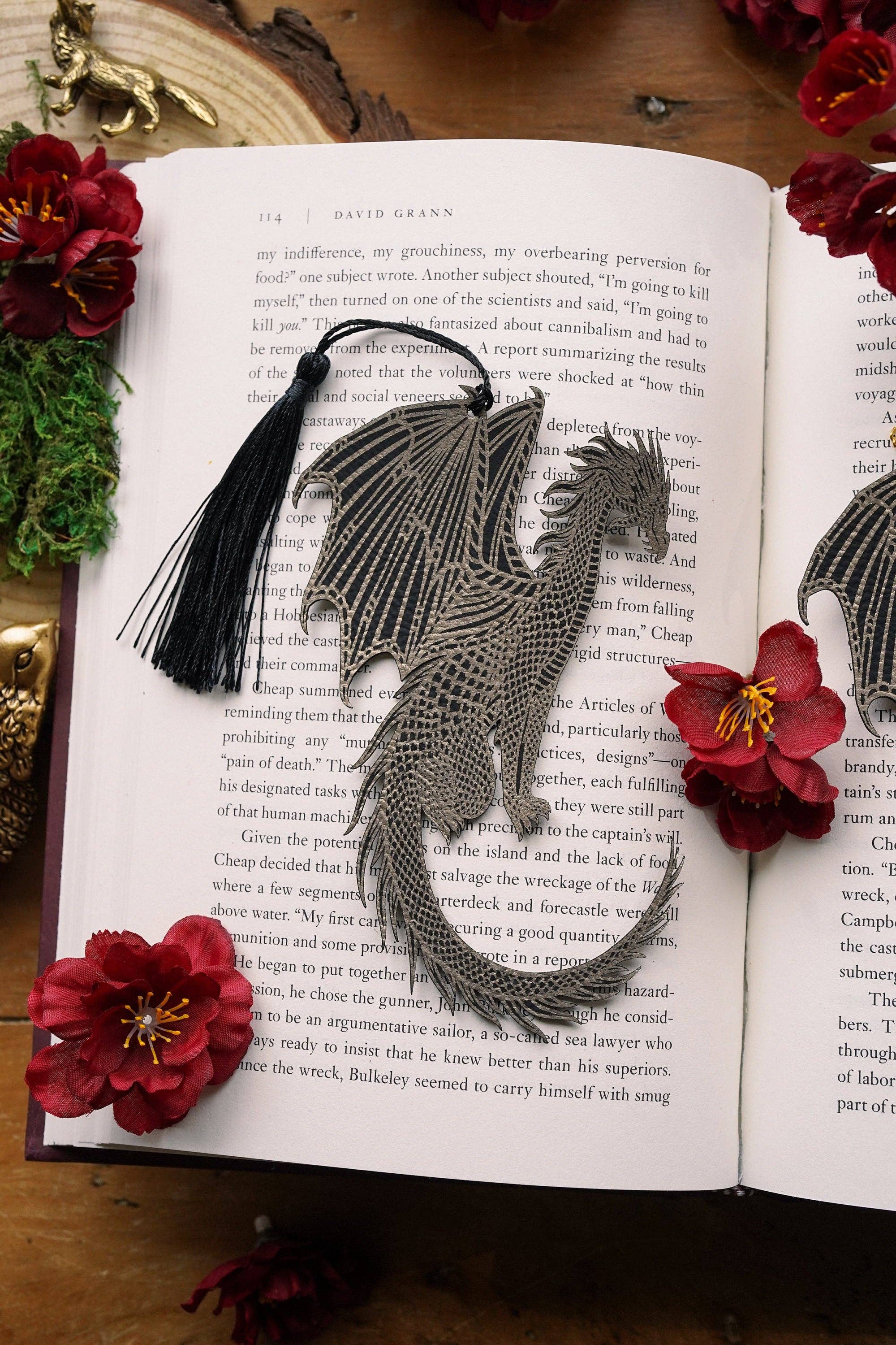 The Bookish Atelier - Wholesale Bookmark - Gold and Black Dragon Faux Leather Bookmark3