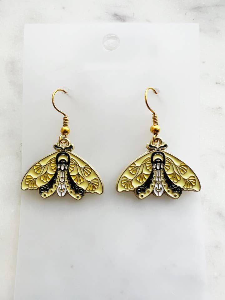 Kawaii Enamel Pastel Yellow Moth Dangle Earrings – Decorative Wing Design for wholesale by Carmen Miller Jewellery