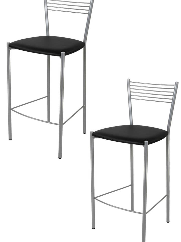 Elegance stål høj afføring, sort imiteret læder sæde for engroshandel hos Tommychairs