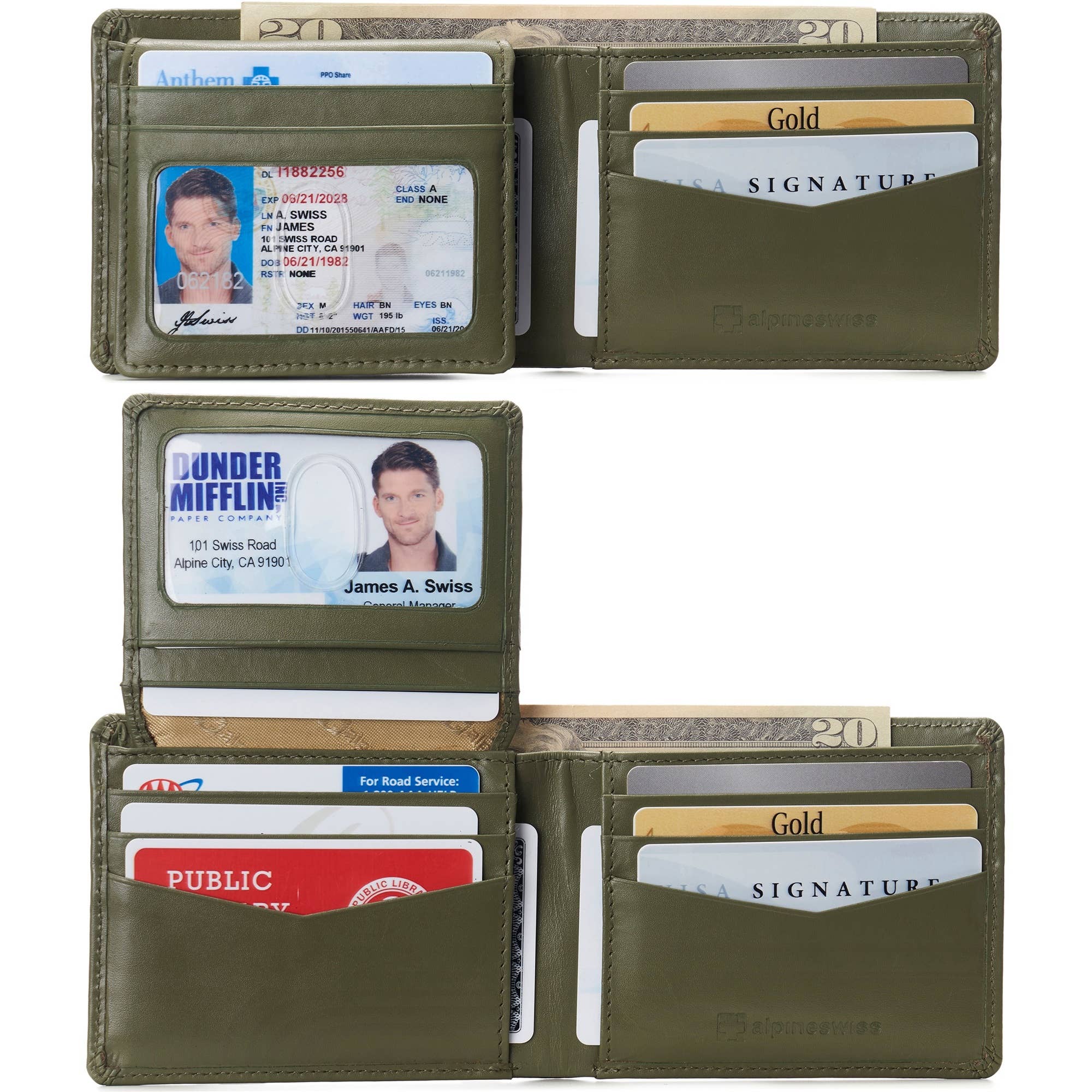 Alpine Swiss - Wholesale Wallet - Men's - Mens Genuine Leather Wallet Passcase Bifold  RFID Safe 2 ID21