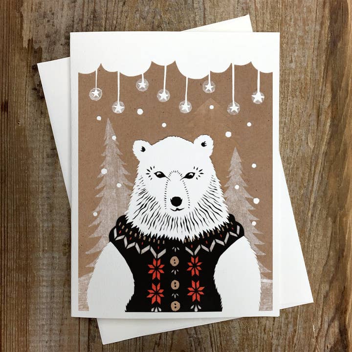 Winter Bear - Greeting Card for wholesale by Rural Pearl: Cut Paper Art by Angie Pickman