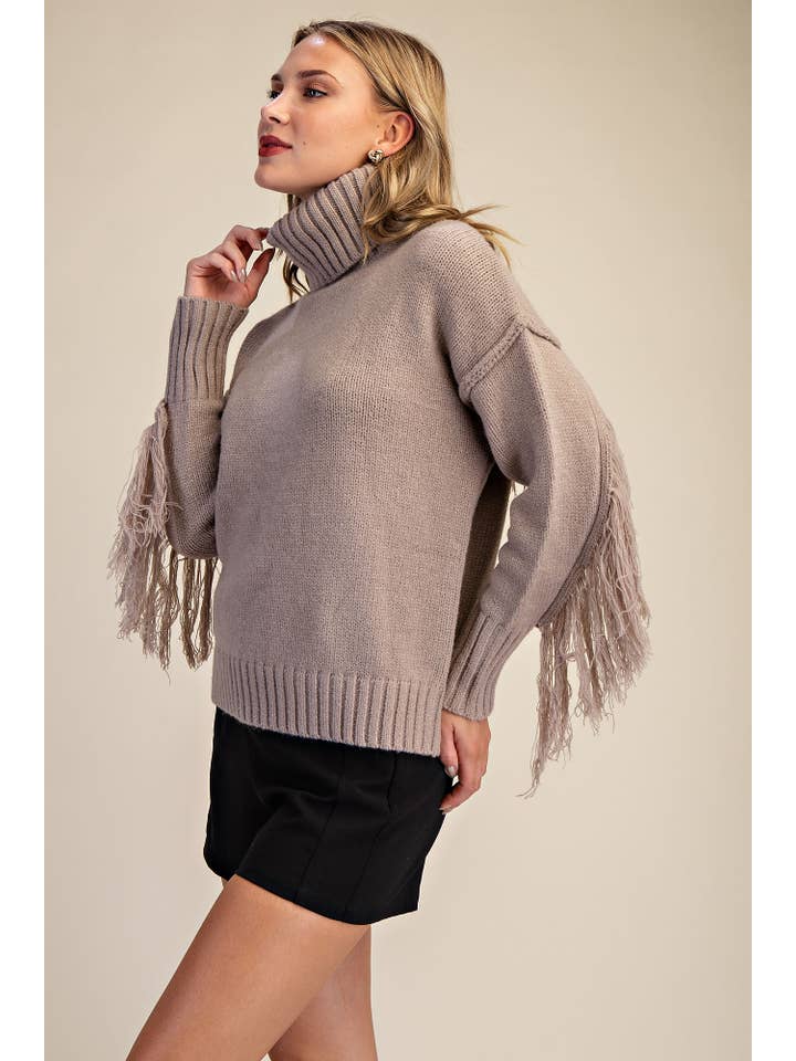 Glam - Wholesale Knit Sweater - Women's - Turtleneck Long-Sleeve Sweater With Fringe Detail15