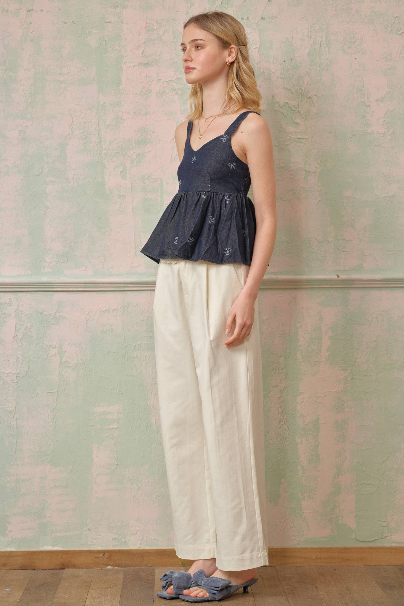 ROSIE POSIE - Wholesale Blouse - Women's - RP2716 - Denim Bow Detail Babydoll Top7