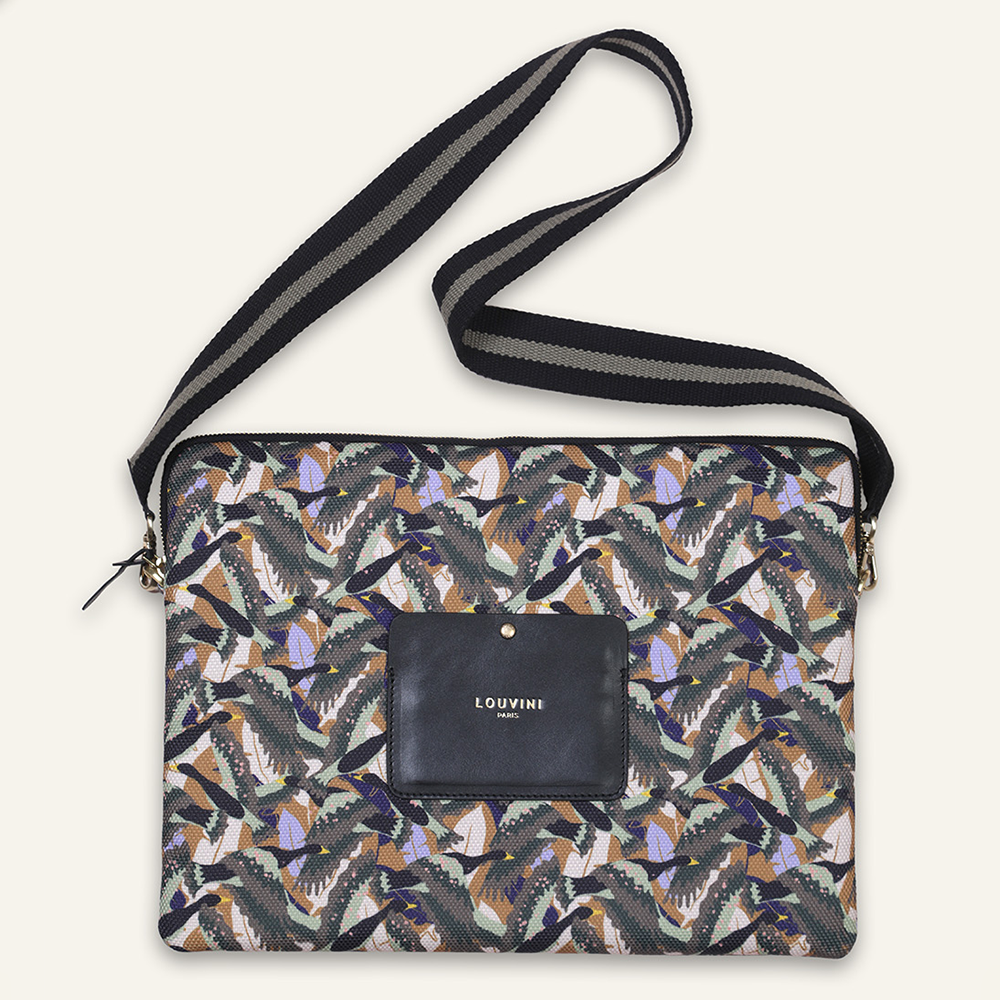 Louvini Paris - Vente Étui pour ordinateur portable/tablette – femme - Pochette pour ordinateur STELLA Oiseaux - Kaki4