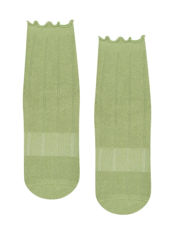 MoveActive - Wholesale Socks - Women's - Crew Non Slip Grip Socks - Sage Ruffle