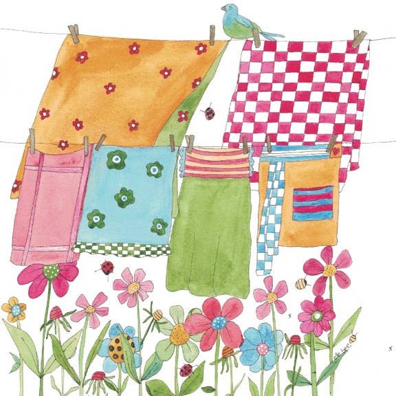 „Vaskeri dag“ lykønskningskort for engroshandel hos Elle Bee Art Studio