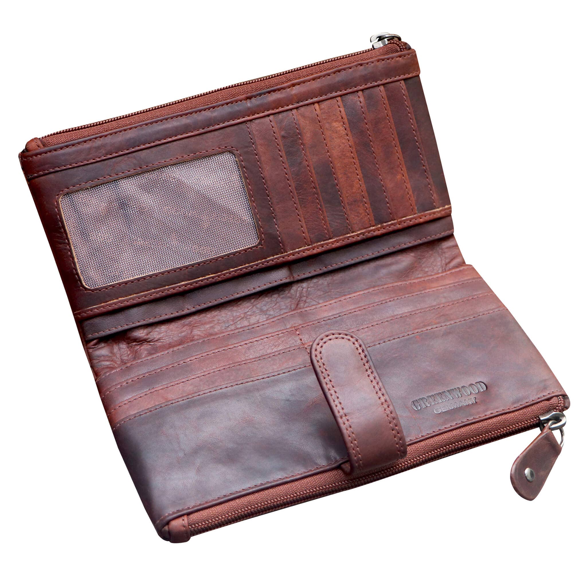 Greenwood - Vente Portefeuille – unisexe - Portefeuille Elsa pour femme en cuir avec compartiment zippé et protection RFID3