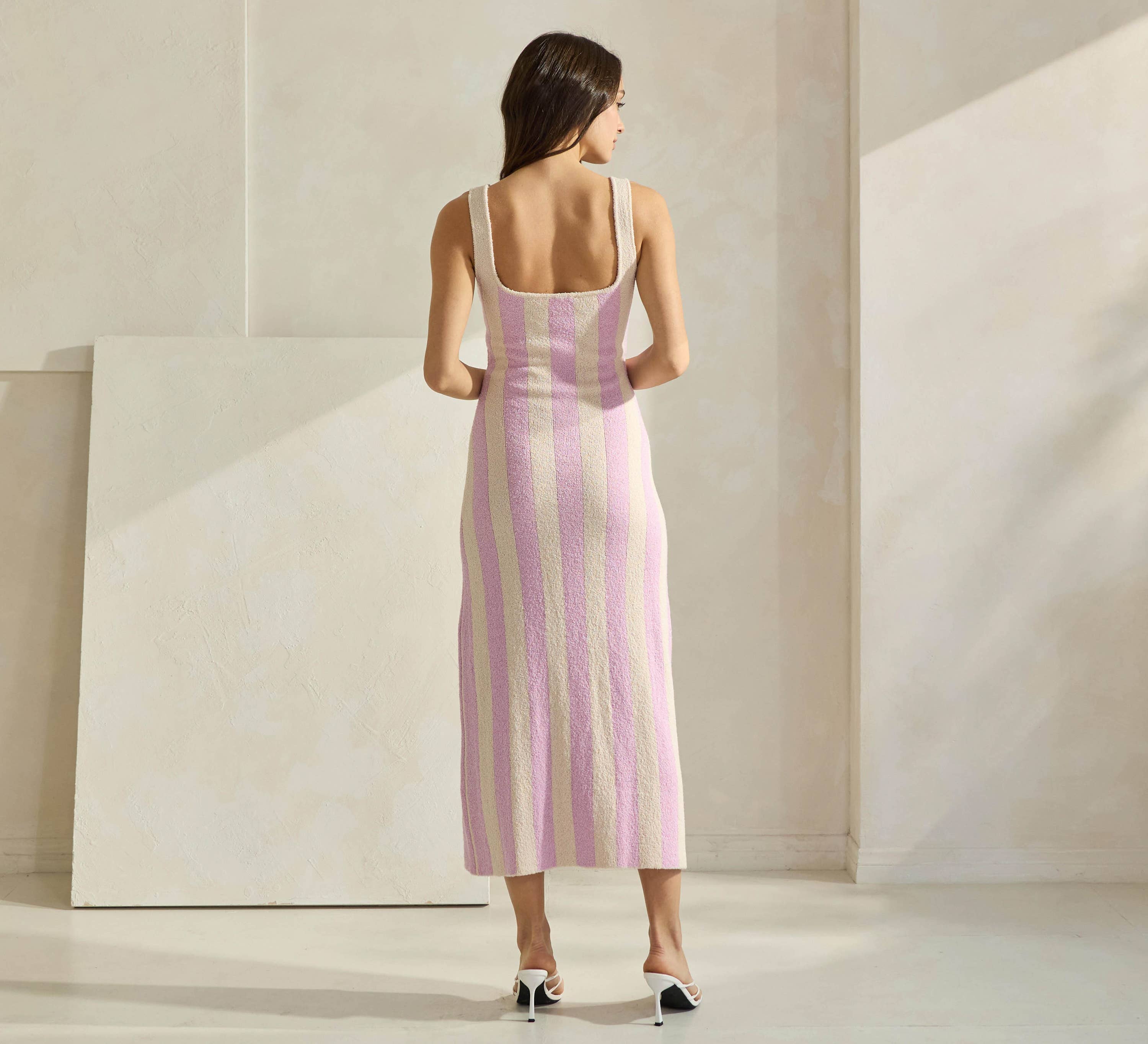 Oatmeal Black Striped Terry Sweater Dress for wholesale on Faire4