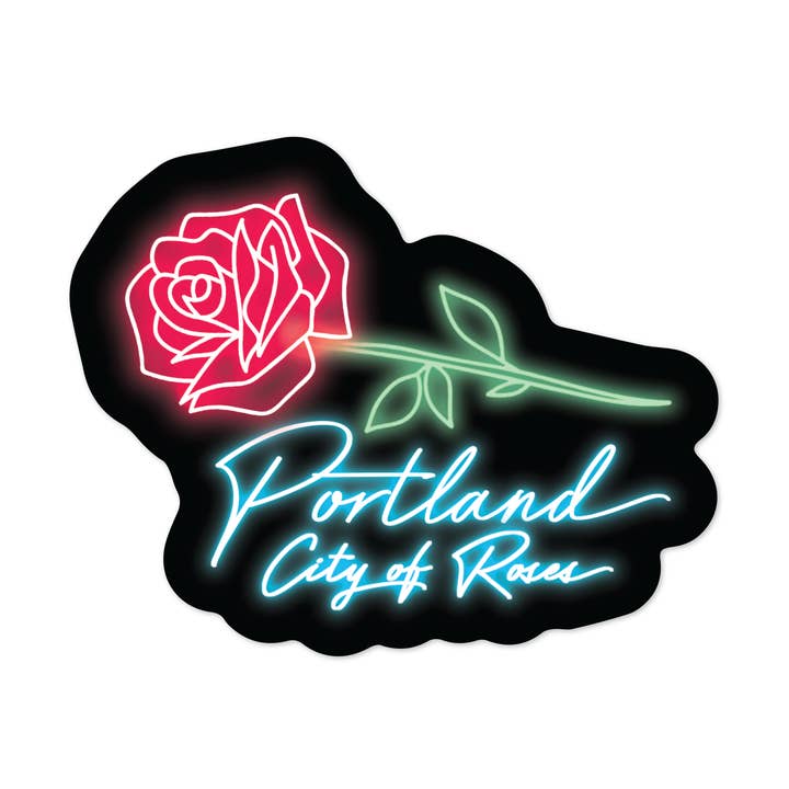 Wild Child Brand - Wholesale Sticker - Neon Portland Rose Sticker | Retro City of Roses Vinyl Decal0