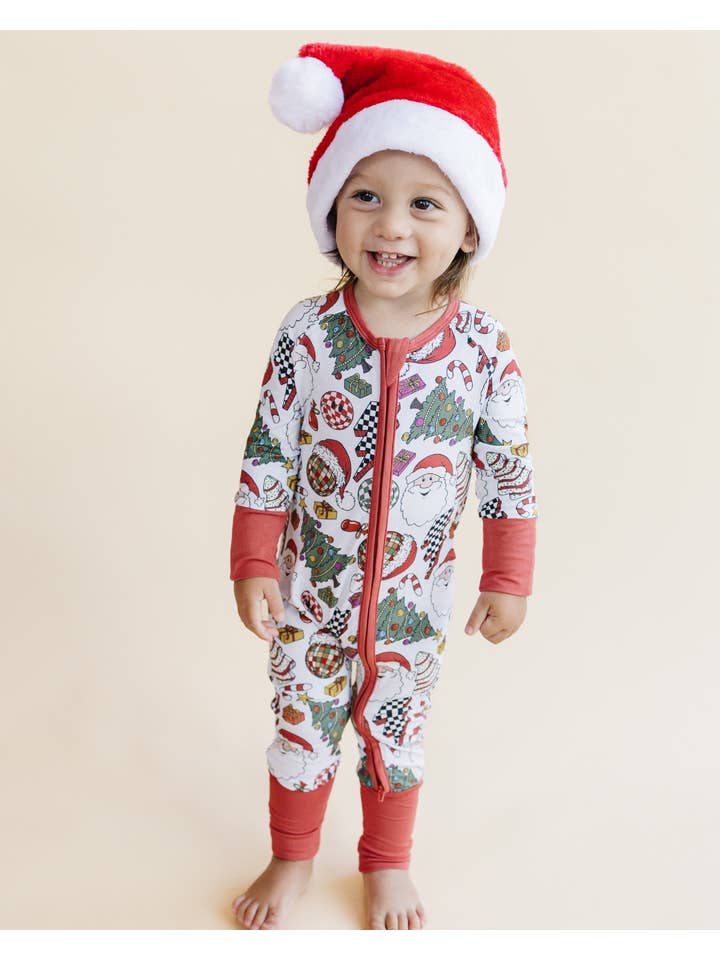 Lucky Panda Kids - Wholesale Jumpsuit - Baby - Bamboo Baby Clothing Zip Romper | Retro Christmas2