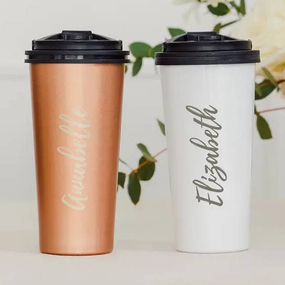 Stainless Steel To Go Travel Coffee Mug - Calligraphy for wholesale by Weddingstar Inc.