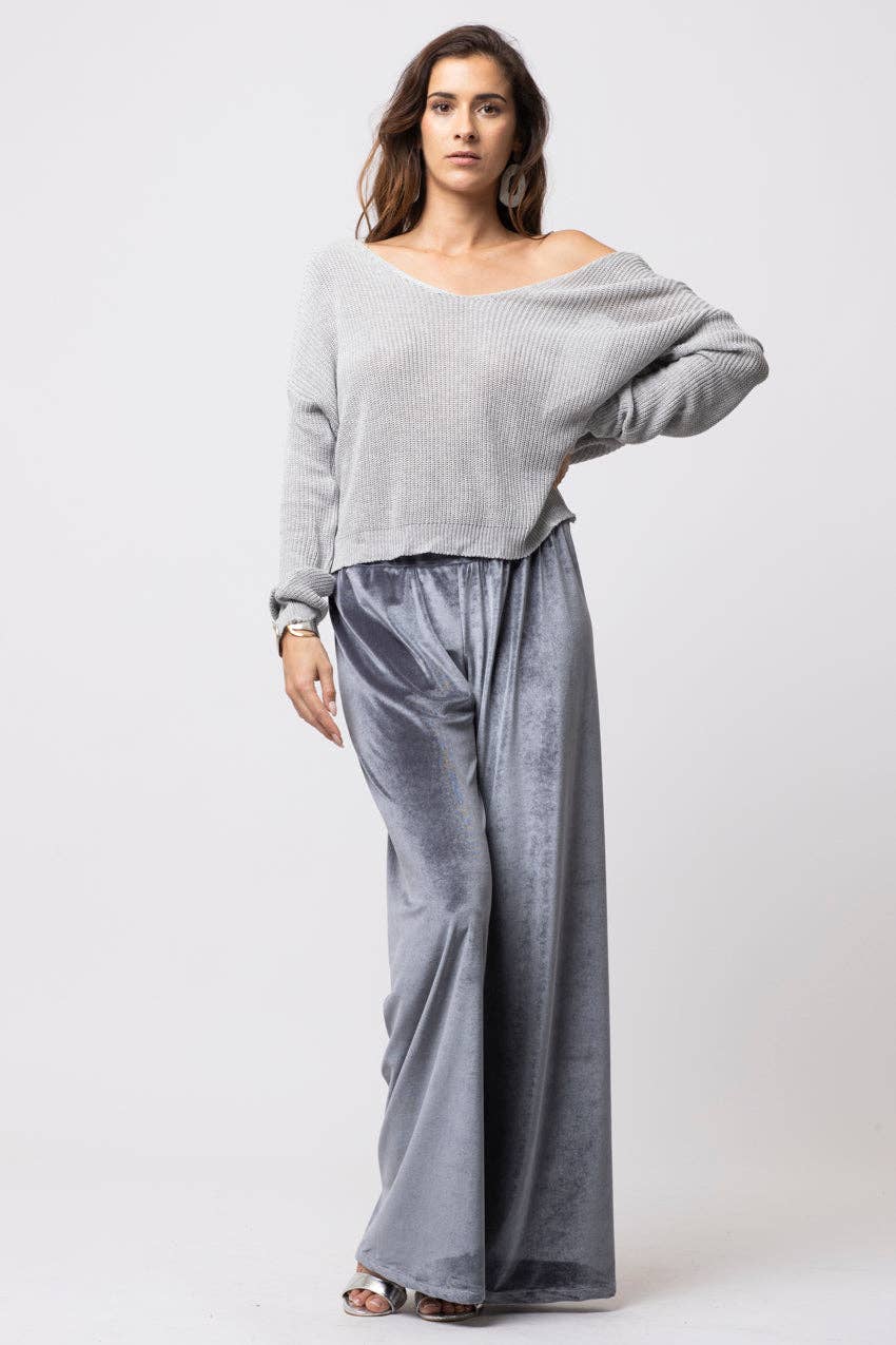 Il Quarto Stile - Wholesale Pants - Women's - Grey Velour Slide Trousers2