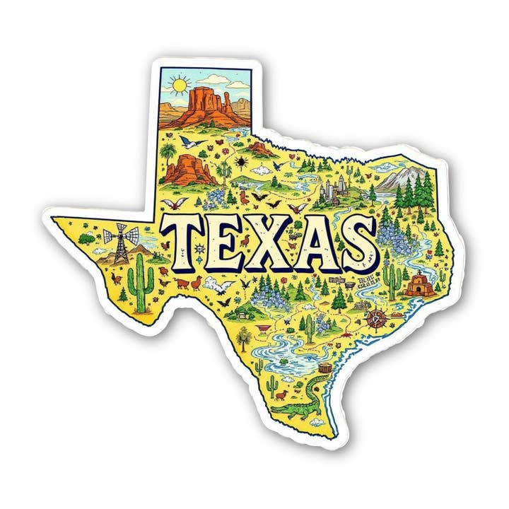 Yellow Texas State Sticker | Texas Map Die-Cut Sticker for wholesale by PiggyPrintStickers