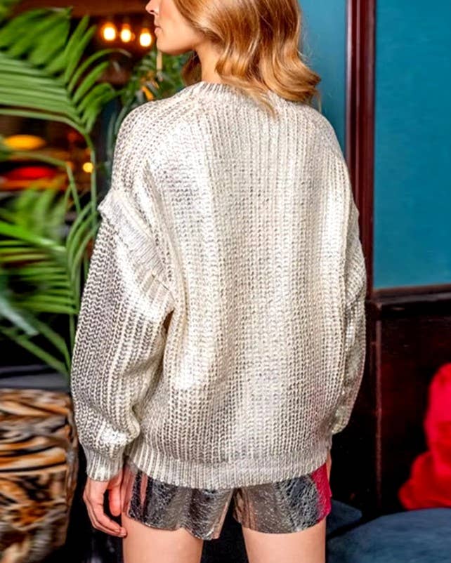 Silvery Shiny Retro Luxury Metallic Pullover Sweater for wholesale on Faire7