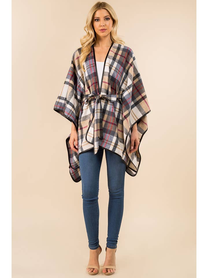 Suzie Q USA - Wholesale Kimono – Women's - Plaid Ruana with Strap3