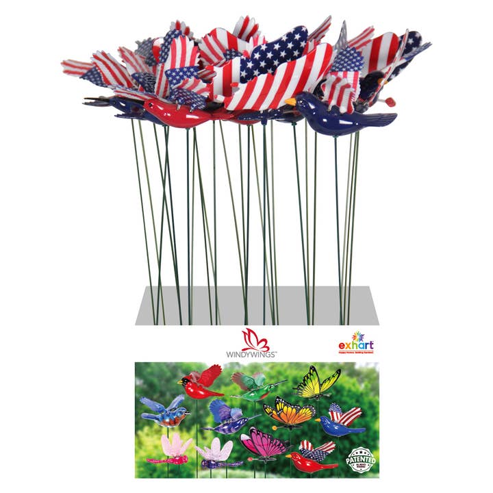 Exhart - Wholesale Garden/Lawn Stake - 24pc WindyWings Patriotic 4 Inch Stake Asst5