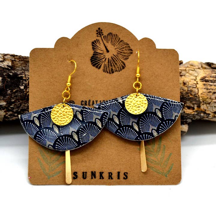 Golden peacock ethnic resin fan earrings for wholesale by SUNKRIS