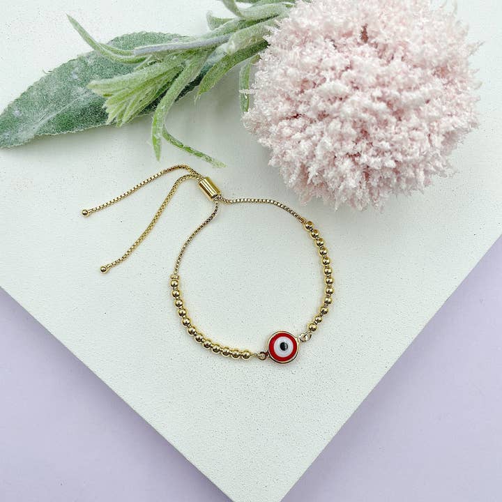 Cherie by Cherie – wholesale Berlockarmband – Röd grekiska ögat justerbar lås armband2