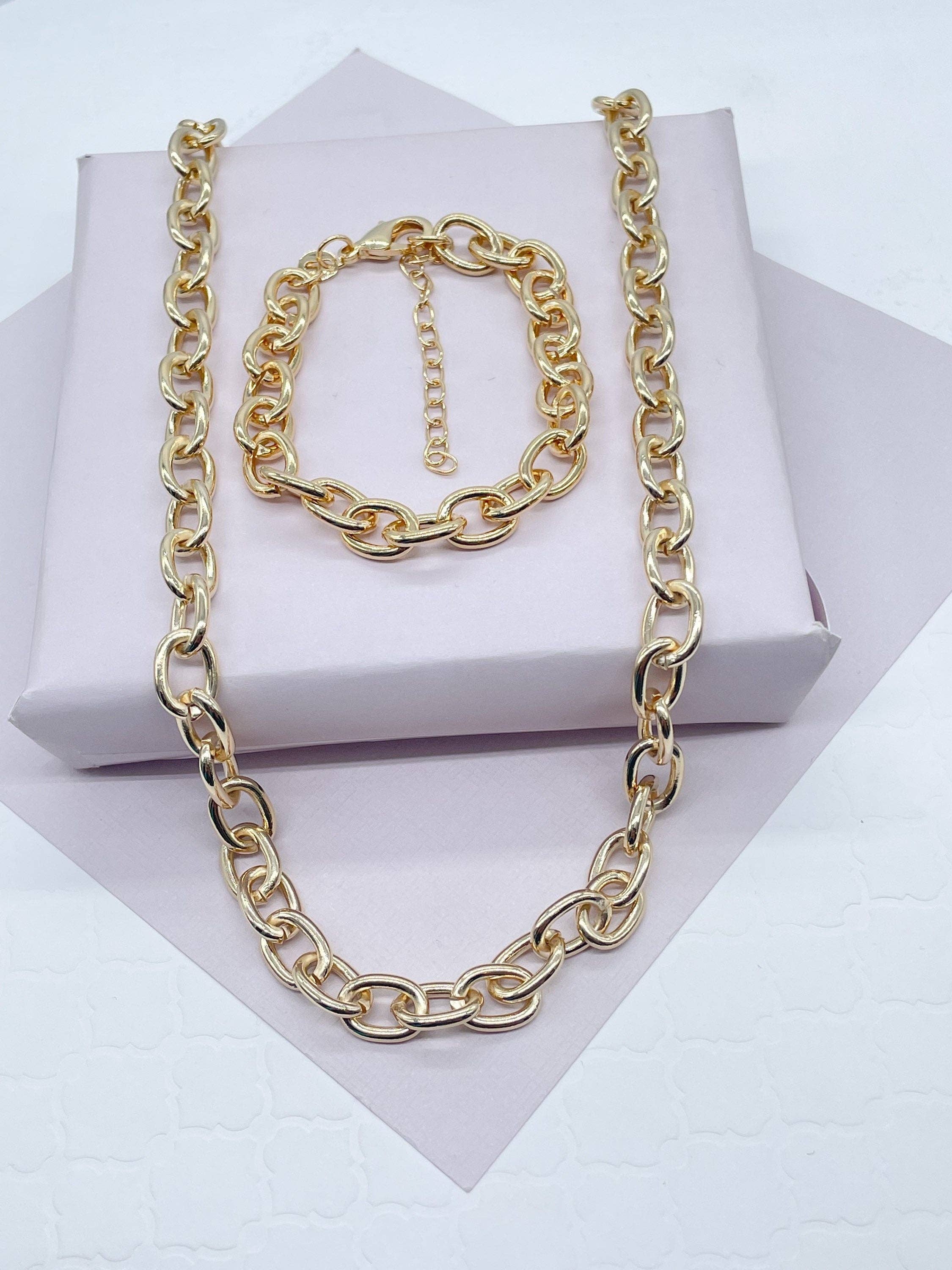 Milie - Wholesale Jewelry Set - 18k GF Chunky Link Necklace Bracelet Set4