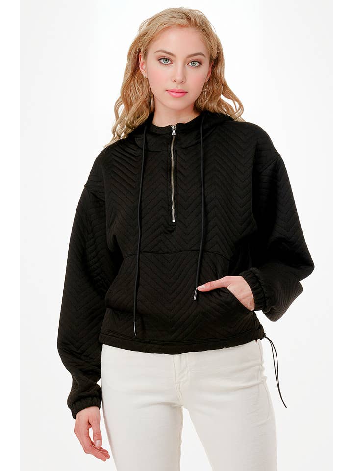 Knit Riot - Wholesale Hoodie – Women's - Half Zip Anorak Hoodie in Quilted Chevron Pattern.4