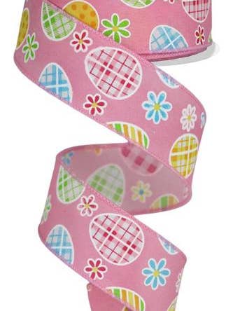 1.5"X10YD CHECK PLAID EGG/DAISY ON PG LT PNK/BLU/LIME/GLD (T) for wholesale by Waterman's Loft Inc.