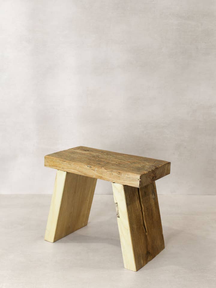 Vintage Rustic Square Elm Wood Stool - Small - No 11 for wholesale by Botanical Boys