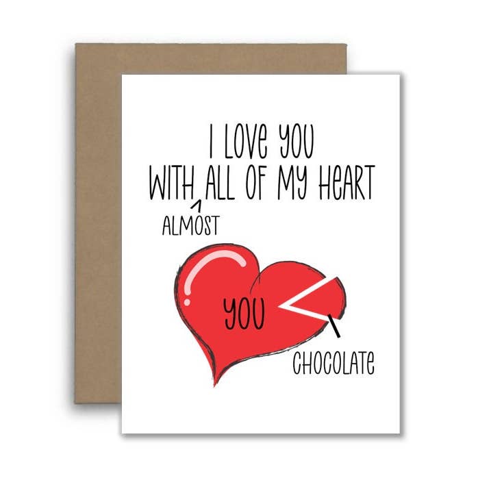 I Love You More Than Chocolate Funny Anniversary Card for wholesale by North Star Rustics Greetings