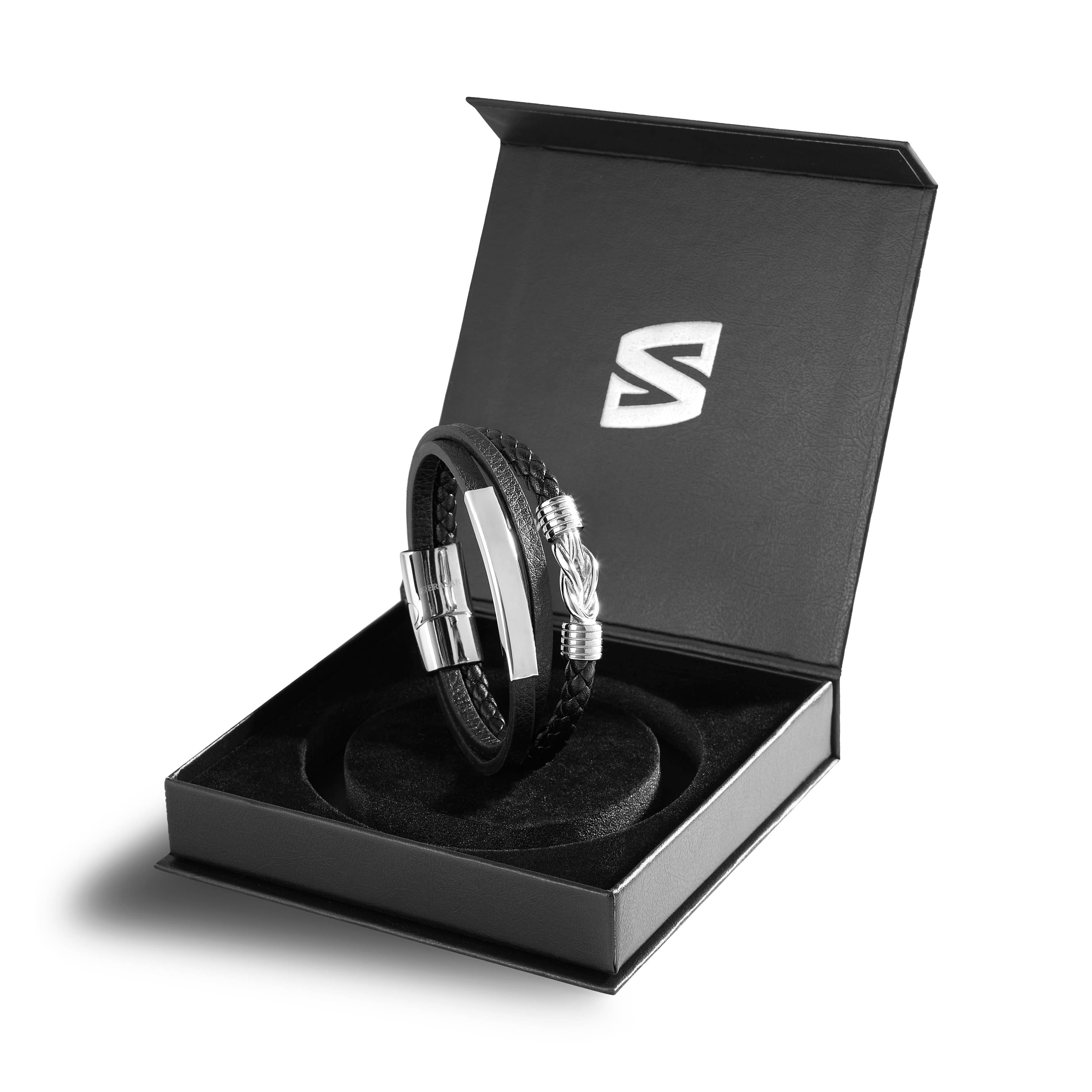 SERASAR - Wholesale Geweven/gevlochten armbanden - „Proud” leren armband - zilver - B0401